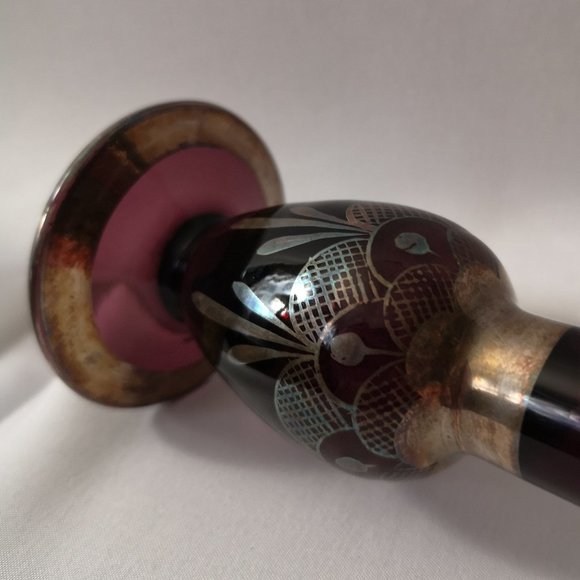 Beautiful Vintage Purple Amethyst Glass Vase w/ Silver Overlay Art Deco Design - Picture 6 of 7
